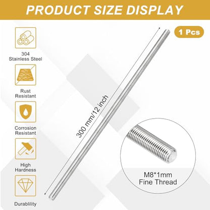 uxcell Fully Threaded Rod M8 x 1mm Pitch 300mm/12 inch Threaded - size: M8x1mmx300mm