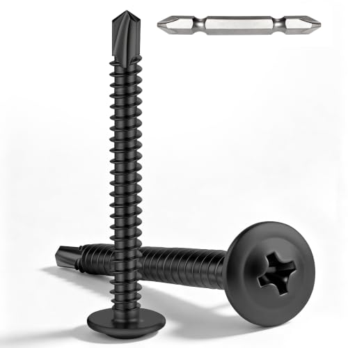 200 PCS #8 x 1-1/2" Sheet Metal Screws, Phillips Modified Truss Head Self Drilling Screws, Black Zinc-Plated, Self Tapping Screws for Metal, Wood, Plastic, Double-Ended Bit Included - color: Black, size: #8 x 1-1/2"