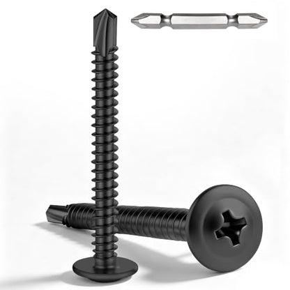 200 PCS #8 x 1-1/2" Sheet Metal Screws, Phillips Modified Truss Head Self Drilling Screws, Black Zinc-Plated, Self Tapping Screws for Metal, Wood, Plastic, Double-Ended Bit Included - color: Black, size: #8 x 1-1/2"