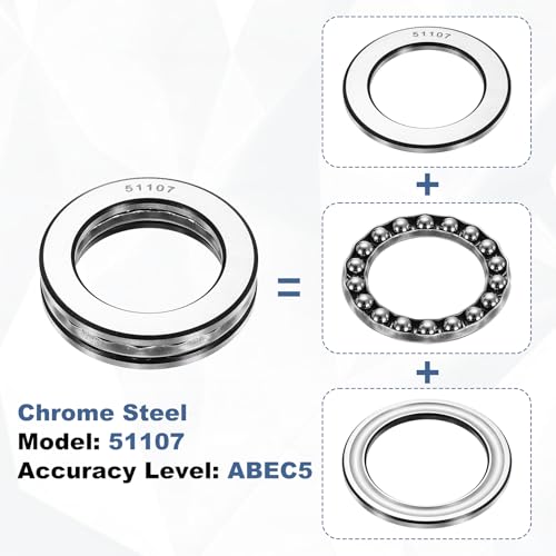 uxcell 2Pcs Thrust Ball Bearings, 35mm Bore 52mm OD 12mm Thick 51107 ABEC5 - size: 51107 35mm x 52mm x 12mm