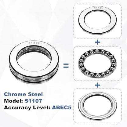 uxcell 2Pcs Thrust Ball Bearings, 35mm Bore 52mm OD 12mm Thick 51107 ABEC5 - size: 51107 35mm x 52mm x 12mm