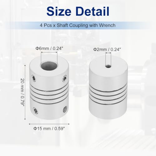 Flexible Shaft Coupling(2mm|6mm): 4 Pcs Silver Aluminum Alloy - color: Silver, size: 2mm x 6mm (15mm OD, 25mm L)
