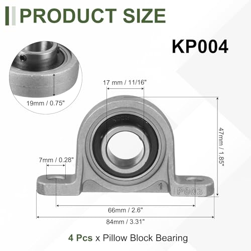 uxcell KP003 Pillow Block Bearing 5/8" (17mm) Zinc Alloy Steel 4Pcs - size: KP003 (5/8" Bore)
