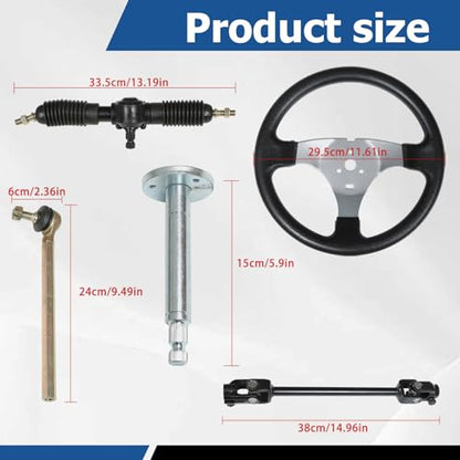 WFLNHB Steering Wheel Steel Kit Gear Rack Pinion Adjustable Shaft Set Replacement for 110cc Go Kart