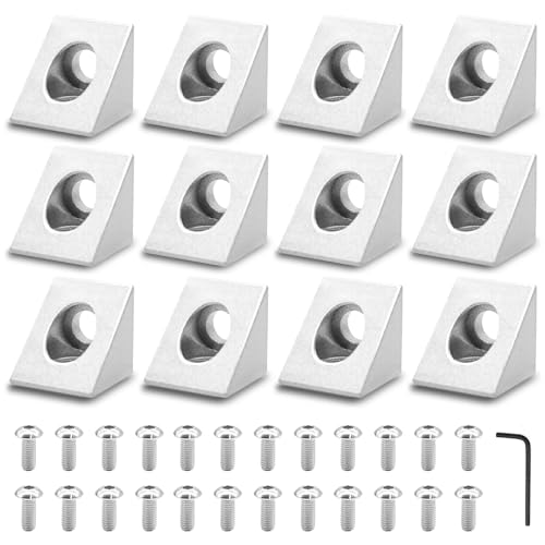 12pcs 2020 2-Way Corner Angle Bracket Connector 2020 Extrusion Hardware T-Slot V-Slot Accessories with Screws and Nuts for 2020 Aluminum Extrusion Connector 3D Printer Accessories Silver - color: Silver, size: 20-Corner Angle