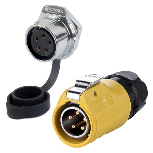 CNLINKO LP-20 5 Pin IP68 Waterproof Connector M20 Male Plug Female Socket Fast Locking 2-12 Pin Circular Connector for Stage Lighting Solar Panel Wiring(5 Pin) - size: 5 PIN, style: Yellow/Single-Hole Socket