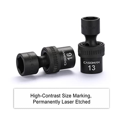 CASOMAN 15 PCS 3/8" Drive Standard Universal Impact Socket Set, 6-Point, Metric, 8mm - 22mm - size: 15 PC Metric 3/8" Dr. (Shallow)