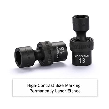 CASOMAN 15 PCS 3/8" Drive Standard Universal Impact Socket Set, 6-Point, Metric, 8mm - 22mm - size: 15 PC Metric 3/8" Dr. (Shallow)