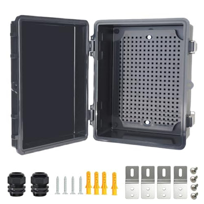 Electrical Junction Box, IP67 Waterproof Outdoor Box ABS Plastic Enclosure with Stainless Steel Latches & Brackets, Hinge Black Cover Project Box with Mounting Plate Outer size8.7"x6.7"x4.3" - color: Black, size: 8.7"x6.7"x4.3"