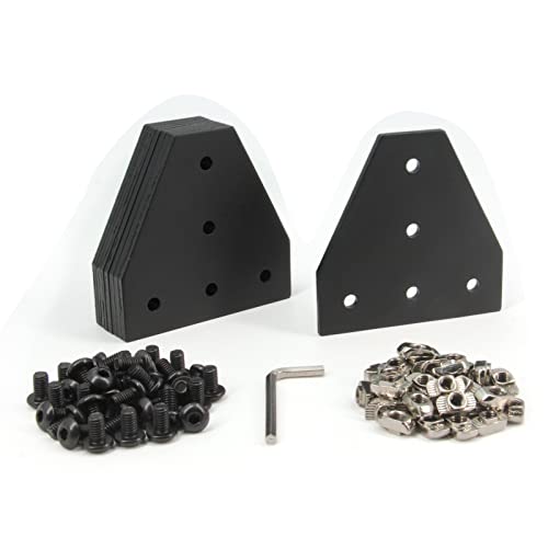 3030 Corner Bracket Plate T Shape 5 Hole 90 Degree Outside Joining Plate with M6x10mm Screws and T-Nuts for 30 x 30mm Series Aluminum Extrusion Profile, 8pcs/Pack (Black-3030 T Shape) - style: Black-3030 T Shape