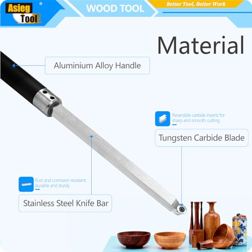 Wood Turning Tool Set Carbide Tipped Lathe Chisel Finisher Tools Bar with Ci3 12mm Round Carbide Insert Cutter for Wood Hobbyist or DIY or Carpenter