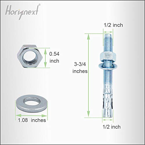 1/2 Concrete Anchors, 1/2 Wedge Anchors Bolts, 3-3/4" L, 10 Pcs - size: 1/2" x 3-3/4"