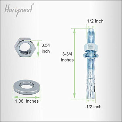 1/2 Concrete Anchors, 1/2 Wedge Anchors Bolts, 3-3/4" L, 10 Pcs - size: 1/2" x 3-3/4"