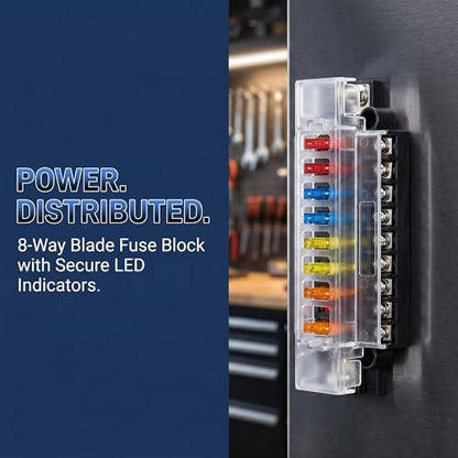 8 Circuit Fuse Block Marine with Cover, 100 Amp Power Distribution Block