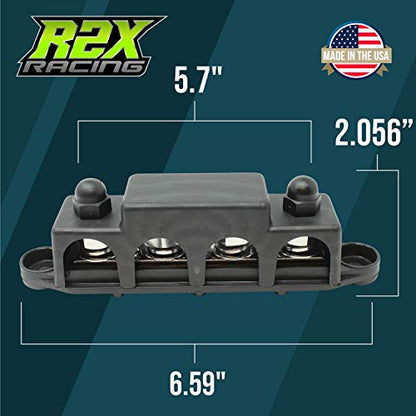 4 Post Power Distribution Block Bus Bar Pair with Cover - Made in The USA - 250 Amp Rating – Marine Bus Bar, Automotive, and Solar Wiring – Battery Terminal Distribution Block - (3/8” Black) - size: 3/8" - Black