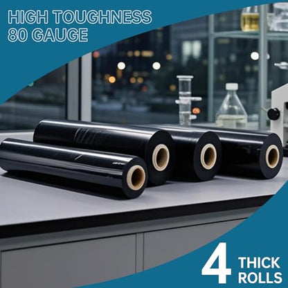 Black Plastic Shrink Wrap Roll 18 Inch 1500 Feet, Stretch Wrap 4 Pack - size: Black 18in 4roll