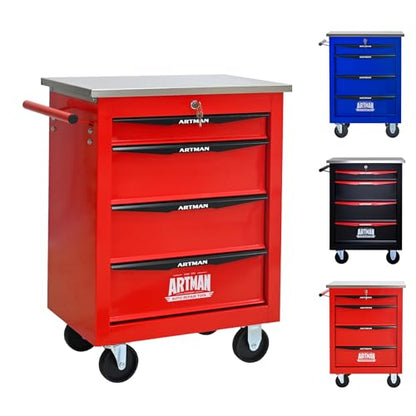 Rolling Tool Chest,Stainless Steel Worktop,Red,4‑Drawer - color: Red, size: 4-Drawers