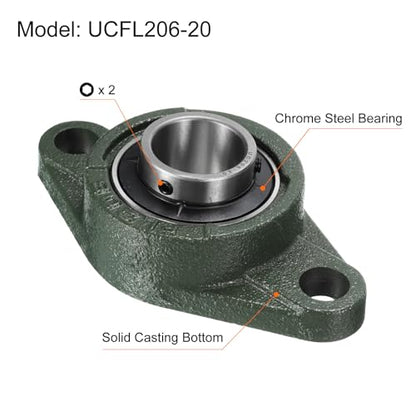 uxcell 2pcs UCFL206-20 Pillow Block Bearings 1-1/4 inch Bore Self Alignment, Solid Cast Iron Base Mounted Chrome Steel Bearings - size: UCFL206-20