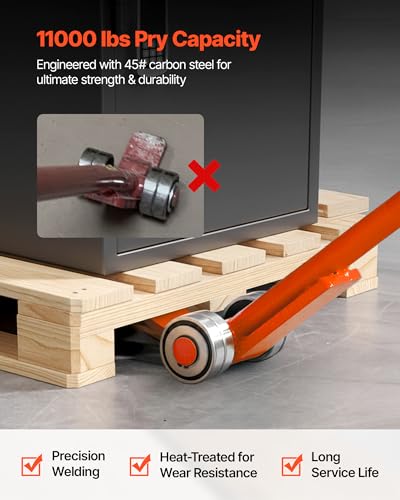 VEVOR Prylever Bar, 5T/11000LBS Load Capacity, 5.5FT Length Steel Handle Lever Dollyr with 2.8'' Wheels for Large Pallets, Heavy Items, Concrete Blocks, Heavy Duty Equipment Handling - size: 5T-5.5FT