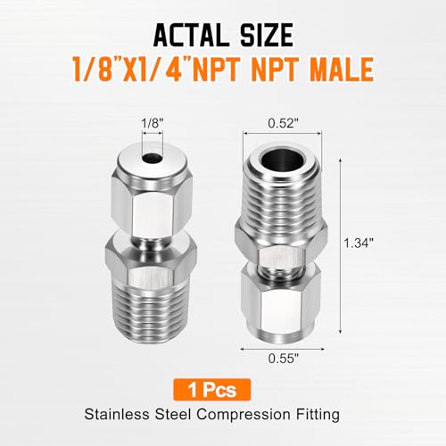 1/8"OD Compression x 1/4" NPT Male Union Coupling Connector - size: 1/8"OD Compressionx1/4" MNPT