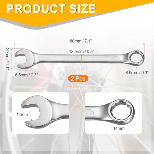 HARFINGTON 2Pcs Metric Combination Wrench 14mm Open End & 15-Degree Offset - size: 14mm