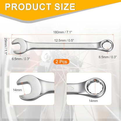HARFINGTON 2Pcs Metric Combination Wrench 14mm Open End & 15-Degree Offset - size: 14mm