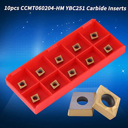 10PCS Carbide Inserts, CNC CCMT060204 HM YBC251 Carbide Lathe Tools, Blade Cutter Lathe Turning Tool with Storage Case for Semi Finishing Steel