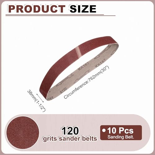 HARFINGTON 1-1/2 x 30 Inch Sanding Belts, 10 Pcs 120 Grits Aluminum Oxide Abrasive Belt Sander File Belt for Woodworking, Metal Polishing, Knife Sharpener - size: 1-1/2 x 30 Inch(120 Grit)