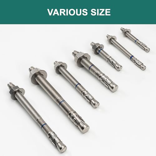 3/8" x 3-3/4" Concrete Anchors (12 Pack) 3/8 inch Wedge Anchors Bolts Stainless Steel - size: 3/8"x3-3/4"