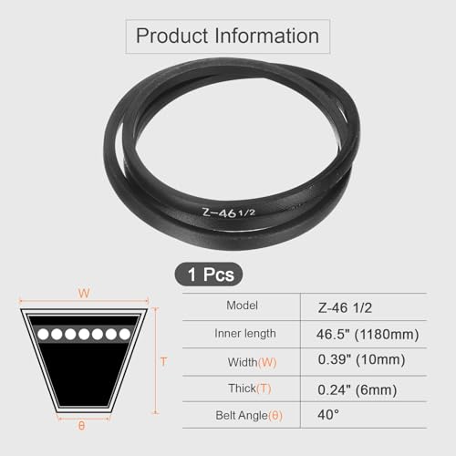 HARFINGTON Z-46 1/2 Z Type V-Belt 1180mm/46.5" Inner Length x 0.39" Width x 0.24" Height, Z-Type Closed-Loop Rubber Transmission Belt - size: Z-46