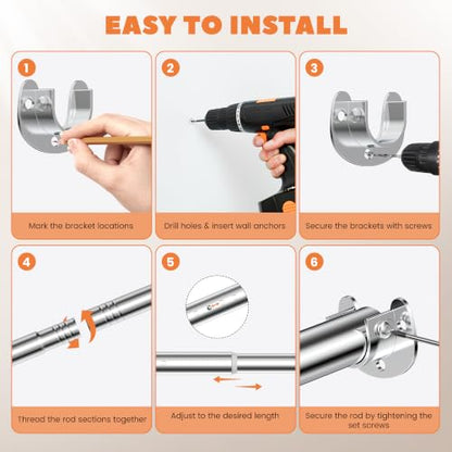 Metal Closet Rod 1.3" Heavy Duty Adjustable Hanging Rod 17-87 Inch - color: Silver, size: 17-87 IN