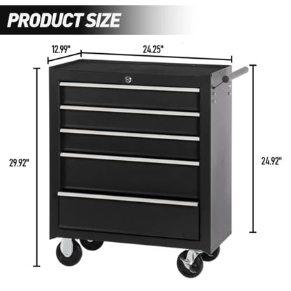 5-Drawer Lockable Rolling Tool Chest, Black - color: Black, style: 5 drawer