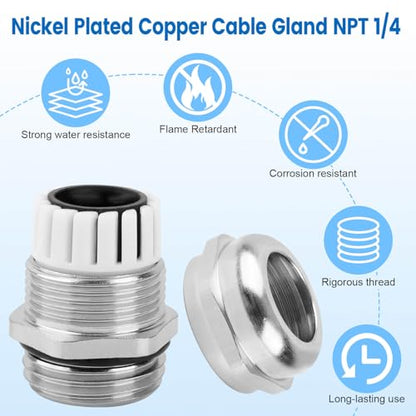 4 Pcs 1/4" NPT Nickel-Plated Copper Cable Gland - style: 1/4" NPT