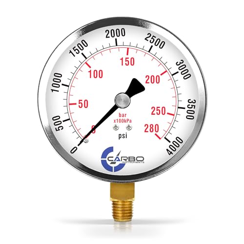 4000 PSI Dry Pressure Gauge, 4" Dial, 1/4 NPT Lower Mount, Chrome Plated Steel Case, Brass Wetted Parts, Dual Scale PSI/Bar - ASME B40.1 Grade A - size: 0-4000 PSI, style: STANDARD