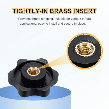 HARFINGTON Star Knob M6 Female Thread 32mm Head Brass Insert Black 3pcs - color: Black, size: M6 x 32mm