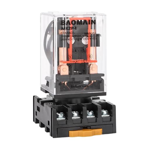 BAOMAIN MK2P-I 220VAC Coil DPDT 8-Pin Power Relay with DIN Rail Socket