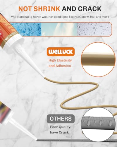 WELLUCK Tan Silicone Caulk, 100% Waterproof Caulking Silicone Sealant Flexible Adhesive, Matches Golden Oak, Honey Maple, Light Oak, Birch, White Oak and Other Light Warm Wood finishes - color: Tan, size: 1 Pack