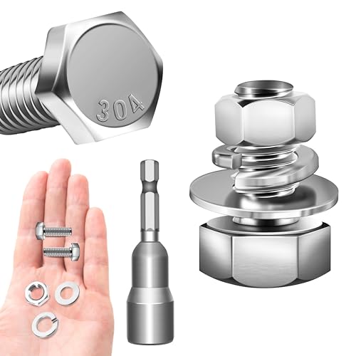 (12 Sets) 3/8 Bolt, 3/8-16 x 3/4" Hex Head Screws, Assorted Screws Nuts and Bolts with Flat & Lock Washers, 304 Stainless Steel 18-8, 3/8 Bolts and Nuts Set by Marysino - color: (Silver)-3/8, size: 3/4"