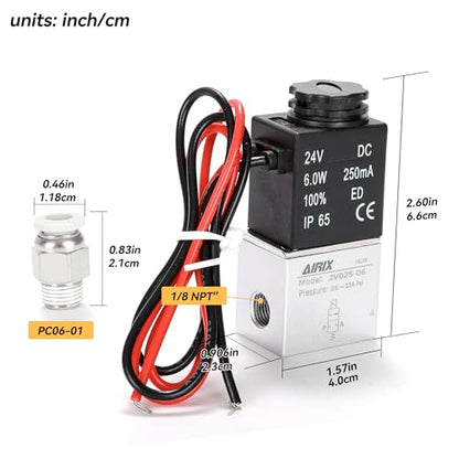 1/8" NPT Solenoid Valve 2V025-06, 2-Way Normally Closed, DC 24V, Lead - size: NPT1/8″/DC24/Out of line, style: 2-Way Solenoid Valve