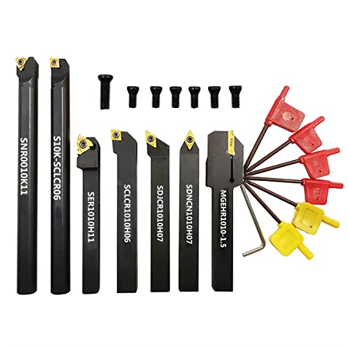 7PCS 3/8" Shank Indexable Carbide Lathe Turning Tool Holder Set Cutting Tools for Turning Grooving Threading Boring Bar with Carbide Turning Insert MGMN150-G CCMT21.51 DCMT21.51 11ER 11IR