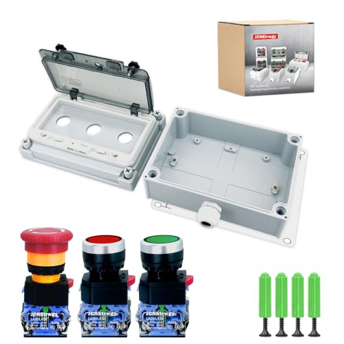 Waterproof Push Button Switch Box, IP67 Rated, Outdoor Industrial Start/Stop Control Box with Protective Cover (Green/red/Emergency Stop Button Switch Box) - color: Green/red/ emergency stop button switch box