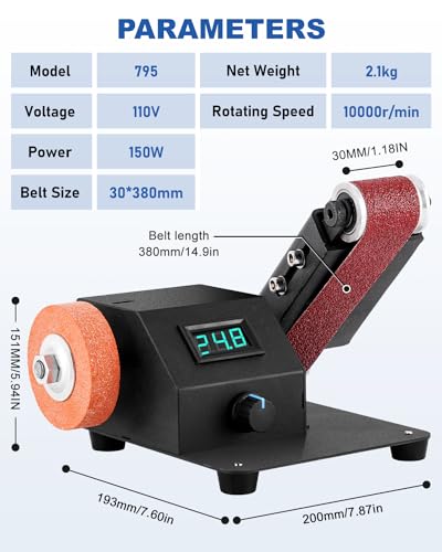 Mini Electric Belt Sander Variable Speed Desktop Grinder for Edge Finishing