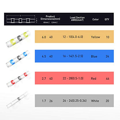 Nilight - 50025R 50pcs Solder Seal Wire Connector, Solder Seal Heat Shrink Butt Connectors,Electrical Waterproof Insulated Marine Automotive Copper(23Red 12Blue 10White 5Yellow),2 Years Warranty - color: 50PCS Solder Seal Connectors (Yellow, Blue, Red, Wh