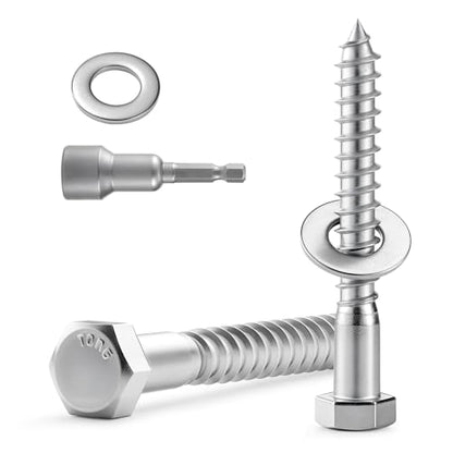 20 Sets 1/4" x 2-1/2" Hex Head Lag Screws Bolts with Flat Washers 304 Stainless Steel 18-8 Heavy Duty Lag Screw for Wood, Driver Bit Included - size: 1/4x2-1/2 (20sets)