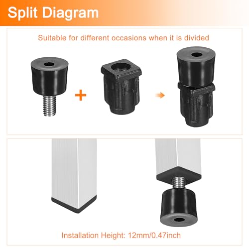 uxcell 4 Set Leveling Feet, M5x10x10mm Plastic Adjustable Furniture Leg Leveling Square Tube Insert Screw-in Glide Levelers for Table Chair Furniture, Black - size: M5x10x10mm