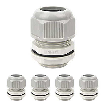 LeMotech 5 Pack NPT 1-1/4" Cable Glands Waterproof Adjustable 24-32mm Cable Connectors Black Grey Joints with Gaskets - color: Grey, size: 1-1/4inch 5-pack
