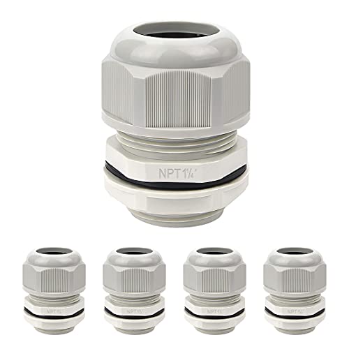 LeMotech 5 Pack NPT 1-1/4" Cable Glands Waterproof Adjustable 24-32mm Cable Connectors Black Grey Joints with Gaskets - color: Grey, size: 1-1/4inch 5-pack