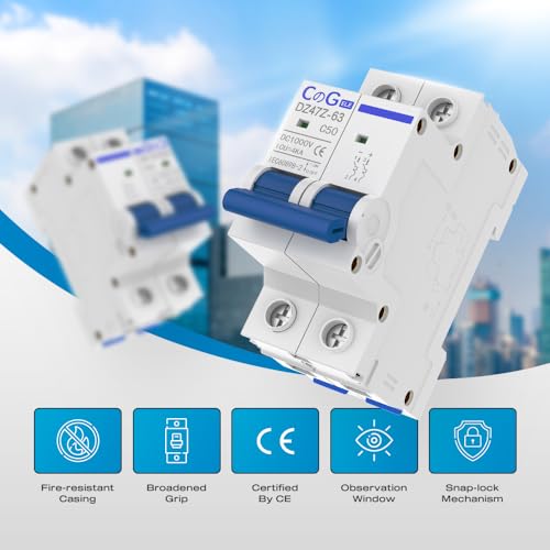DC Miniature Circuit Breaker, CGELE 2 Pole 50 Amp 1000V DC Disconnect Switch for Solar PV Systems Thermal Magnetic Trip Din Rail Mount - style: 50A