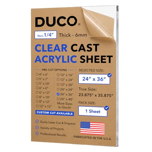 Duco 1/4" Clear Cast Acrylic Sheet, 24"x36" Plexiglass Sheet, 1 Pack - color: Clear, size: 24" x 36"