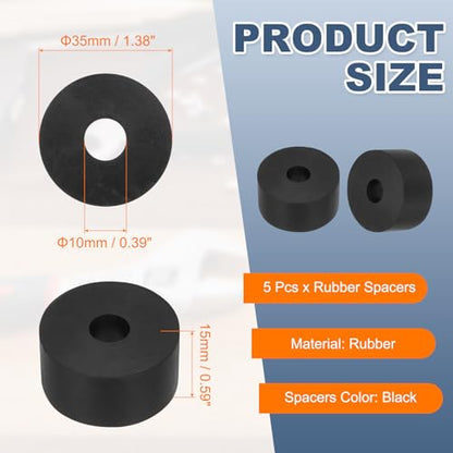 uxcell 15Pcs Rubber Spacers, 20mm OD, 6mm ID, 10mm Thick Black Round Anti Vibration Rubber Pads Isolation Bushings Washer for Home Cars Boat(0.79" OD x 0.24" ID x 0.39" Thick) - size: 35mm OD x 10mm ID x 15mm Thick